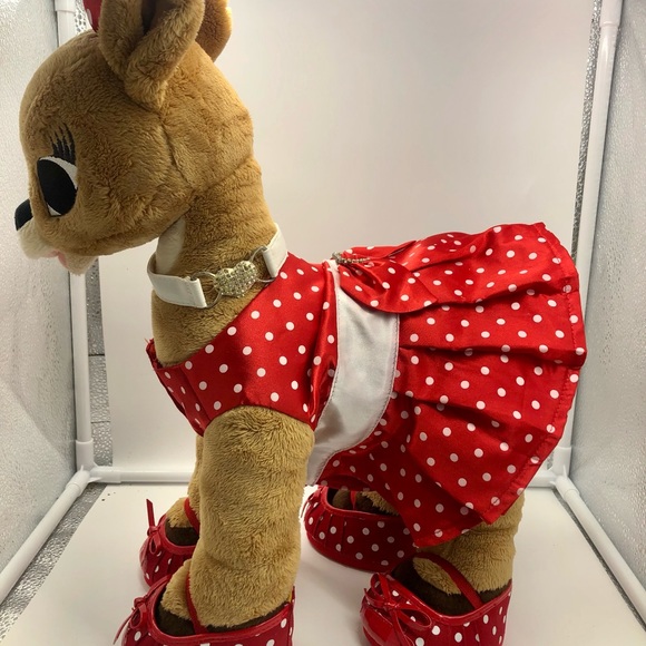 Build A Bear Rudolph LIGHT UP Red Nose & Clarice Plush Dress polka dot shoes - Picture 9 of 16